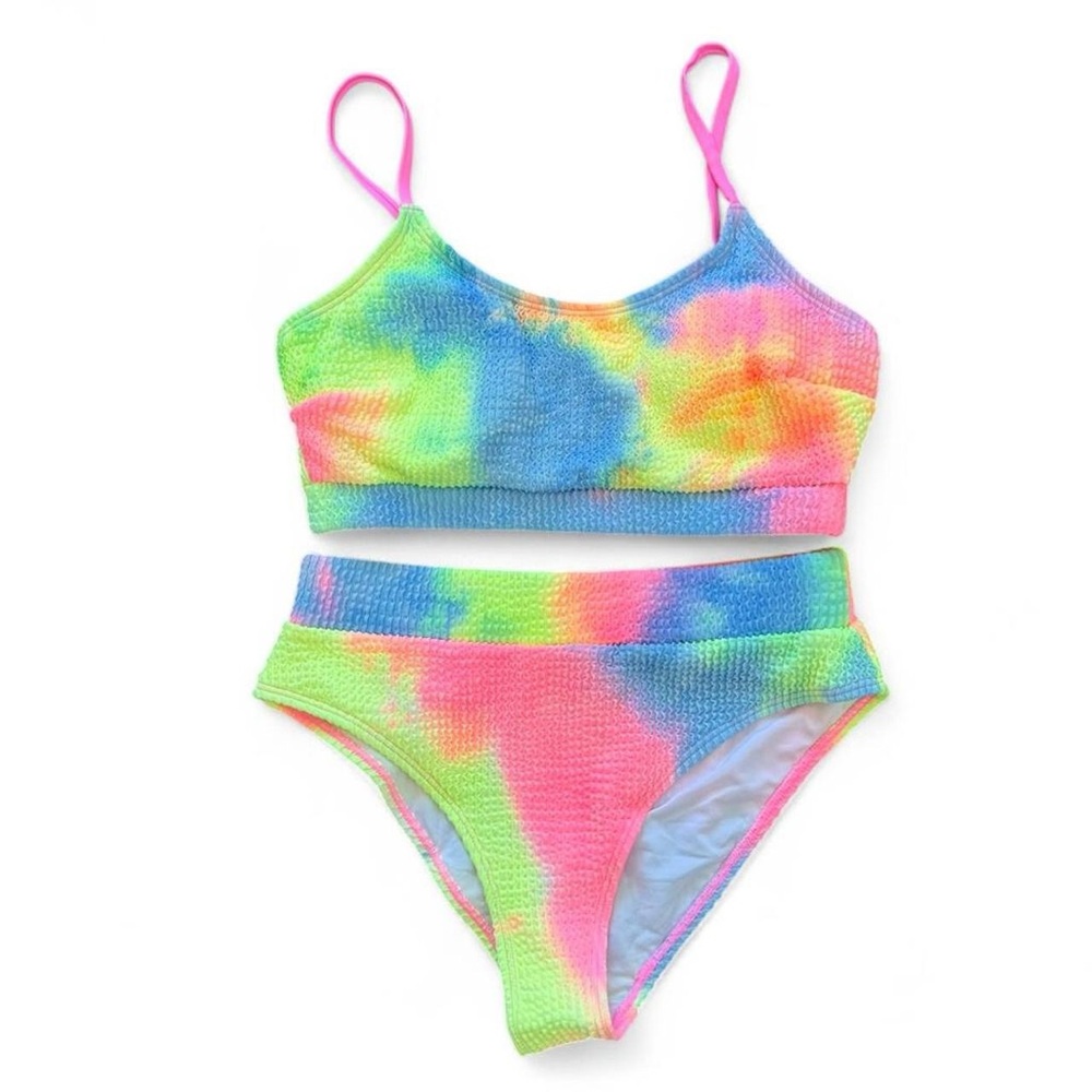 NWT Small Cupshe Sherbet Tie-dye Textured Scoop Neck Two Piece Bikini Swimsuit - Picture 3 of 14